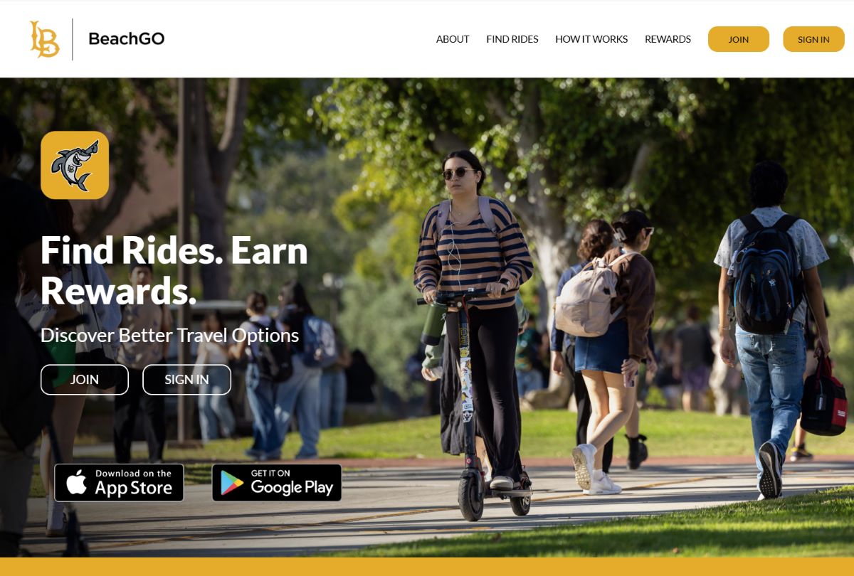 homepage of BeachGO commuting app